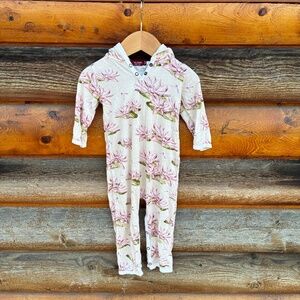 Milkbarn hooded romper with lily pad print size 12-18 months